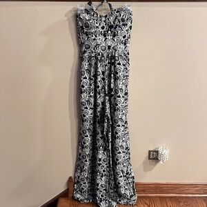 Abercrombie and Fitch women’s wide leg jumpsuit black ivory floral bustier Small